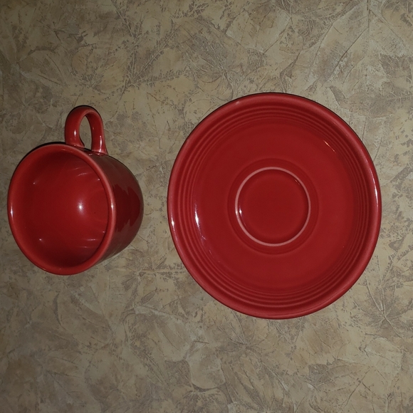 Fiesta Cup & Saucer Homer Laughlin Ring Handle Coffee Tea Red - Picture 4 of 4